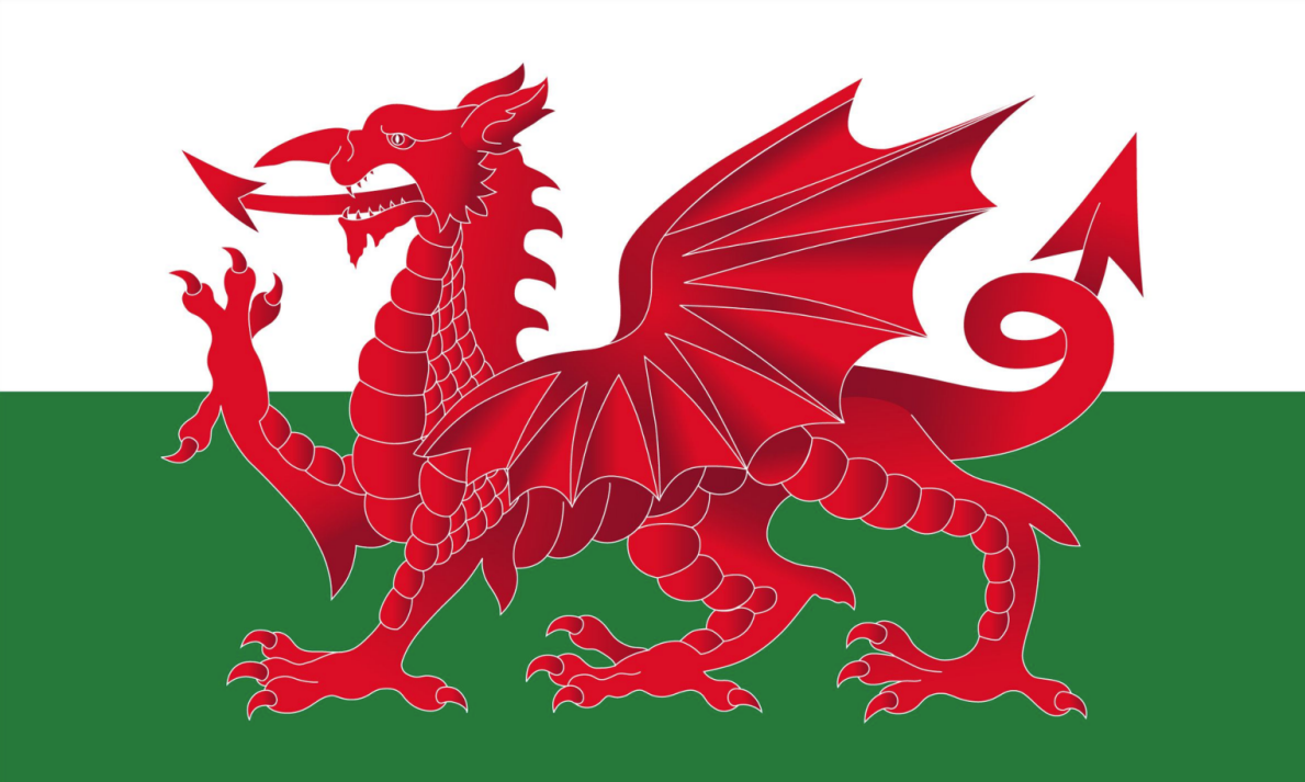 The national flag of Wales, featuring the red dragon